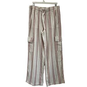Roxy Linen Blend Cargo Pants M Striped Beachy Relaxed Fit Summer Coastal
